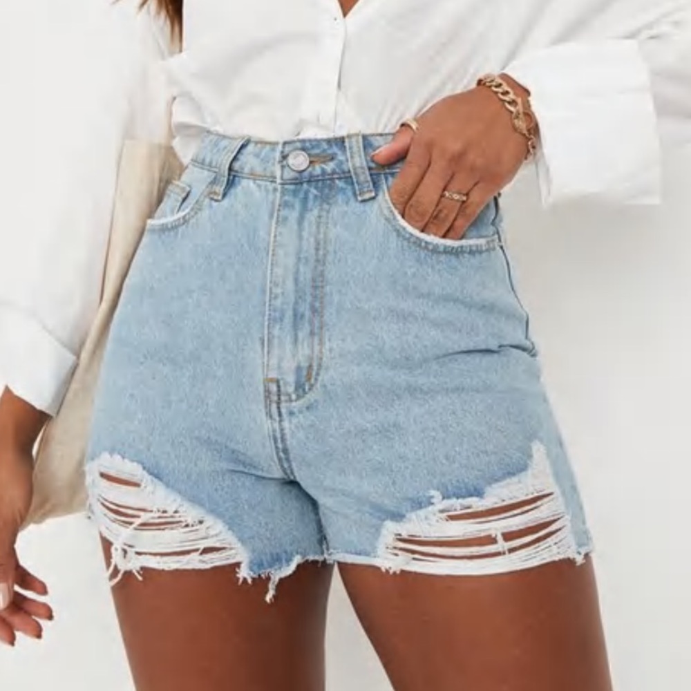 Missguided size 12 recycled blue ripped high waisted denim mom shorts